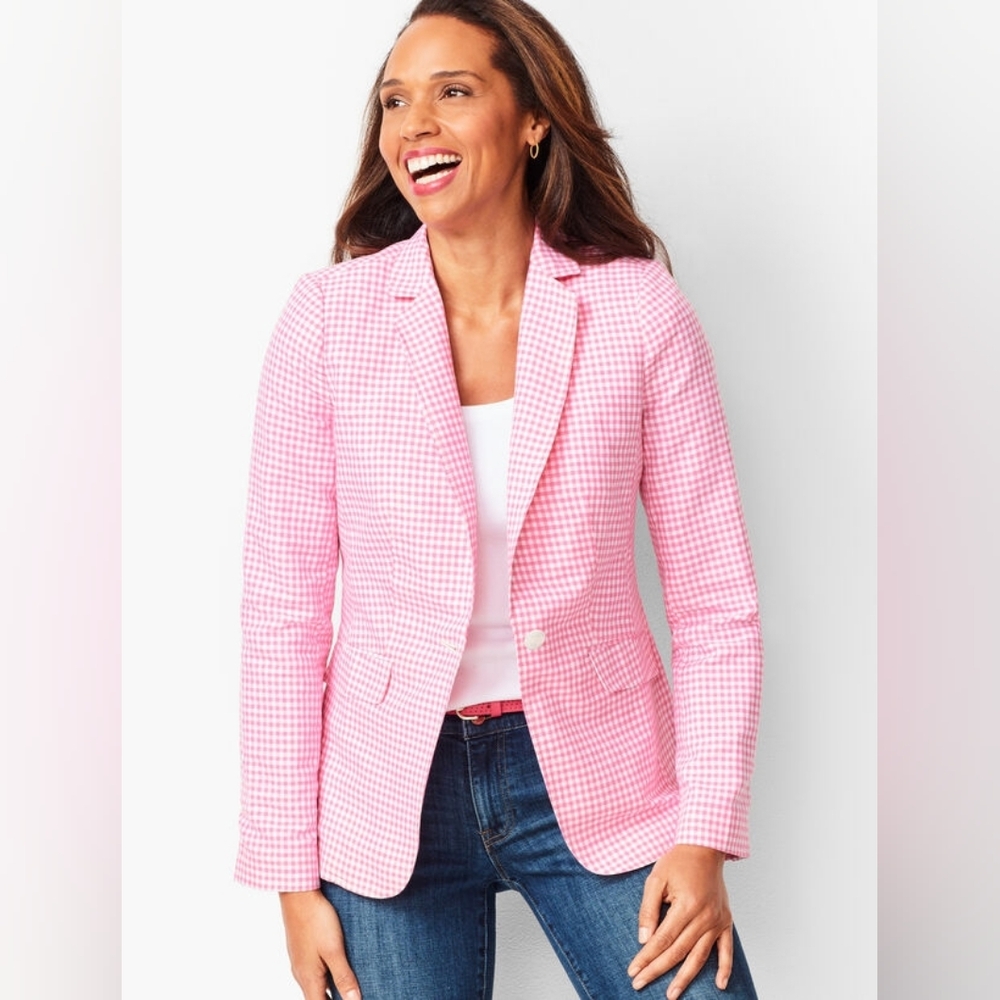 Talbots plus Classic Summer Blazer - Gingham Pink Size 16W
